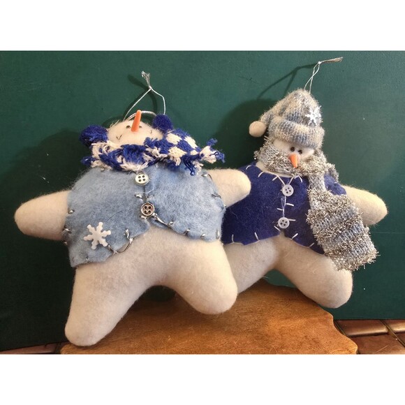 Handmade Christmas Ornaments Snowflake Snowmen 5.5" Blue & White - Picture 1 of 3